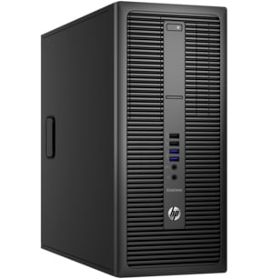   Front view of HP EliteDesk 800 G2 desktop, angled slightly right 